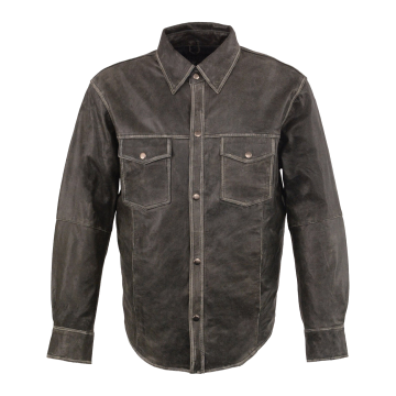 Camisa de cuero vacuno gris envejecido para hombre