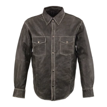 Camisa de cuero vacuno gris envejecido para hombre