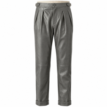 Pantalón Gurkha de cuero napa gris para hombre