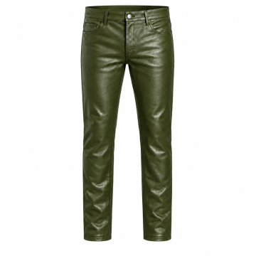 Pantalón de cuero vacuno verde oliva con 5 bolsillos para hombre
