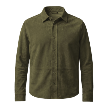 Camisa de ante verde oliva sin forro para hombre