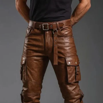 Pantalones de motorista de cuero rojo para hombre