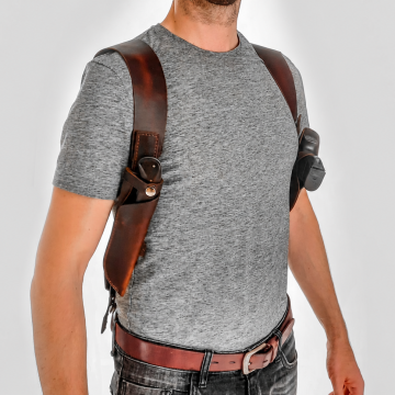 Conjunto modular de fundas de hombro de cuero para arma y cuchillo