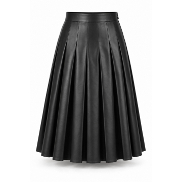 Falda midi plisada de piel a medida - Frontal completo y pliegues