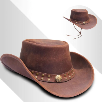 Sombrero de vaquero vintage de cuero, artesanal y de estilo western