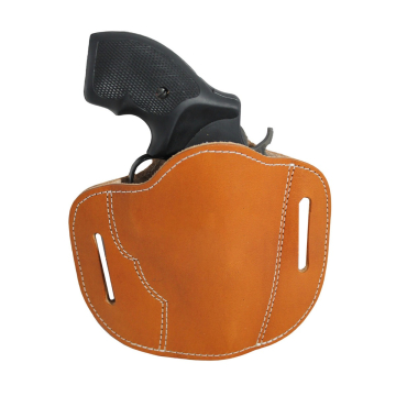 Funda de cuero color habana (Saddle Tan) tipo pancake de paso de cinturón