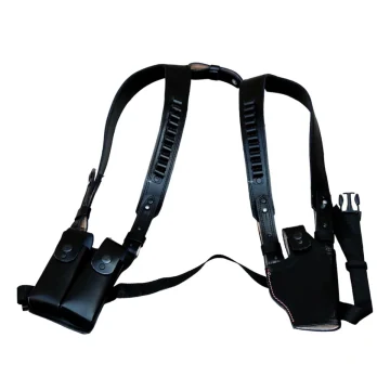 Funda de hombro vertical de cuero negro con portacargadores