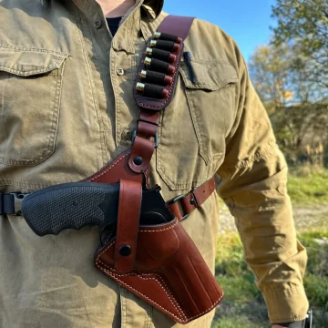 Funda de pecho de cuero para Taurus Raging Hunter con trabillas para cartuchos