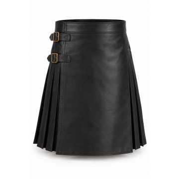Kilt tradicional de piel plisada a medida - Delantal delantero completo y dos hebillas