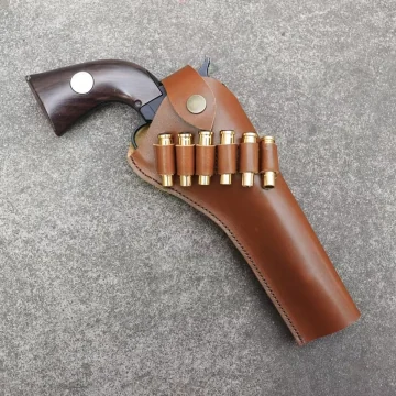 Funda Western vintage de cuero para revólver con trabillas para cartuchos