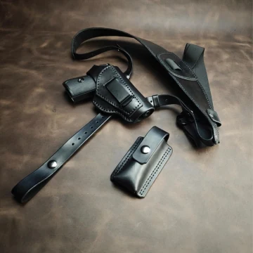 Funda de hombro de cuero negro para PPK/S con bolsa para clips