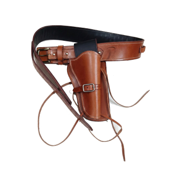 Conjunto marrón de cinturón y funda de cuero para revólver