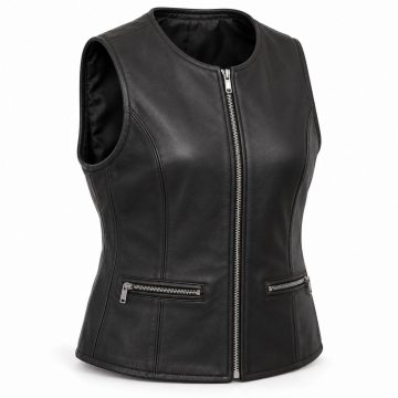 Chaleco de piel estilo club para mujer para porte oculto - Vista frontal completa