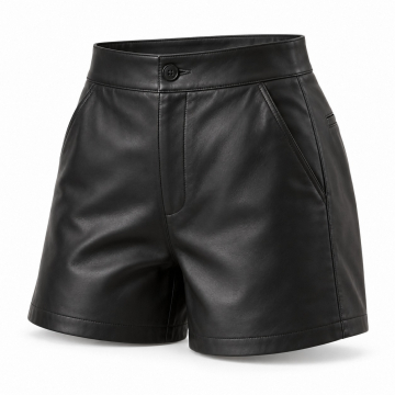 Pantalones cortos de piel de tiro alto para mujer - Vista completa del producto