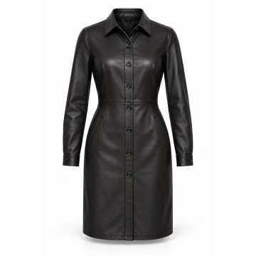 Vestido camisero de piel para mujer a medida - Vista frontal completa