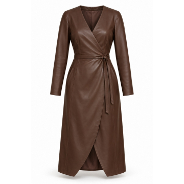 Vestido cruzado de piel para mujer a medida - Frontal cruzado completo