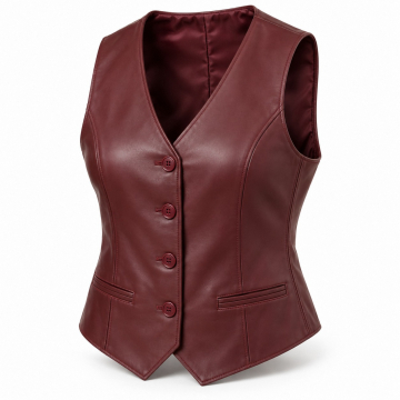 Chaleco de piel de corte sastre para mujer - Vista frontal completa