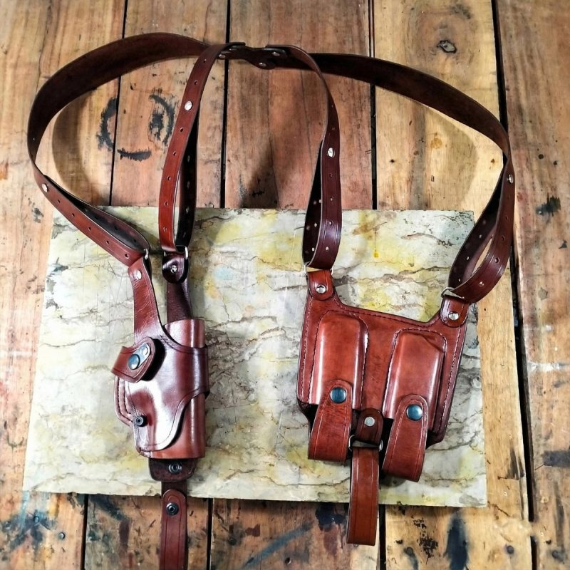 Arnés con funda de hombro vertical Roto de cuero para Beretta con portacargador doble - Vista 1