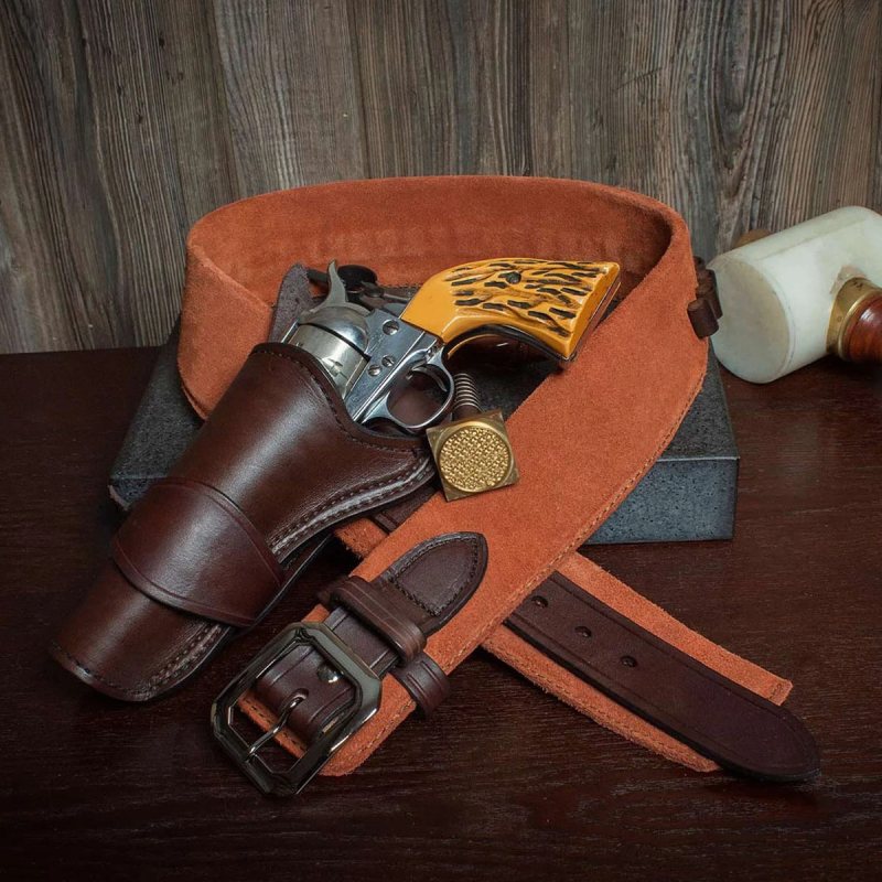 Cinturón portaarmas de cuero Big Jake con trabillas para balas y funda western exterior OWB de boca abierta - Vista 4