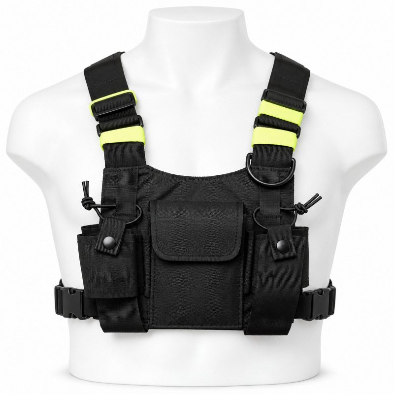 Black Dual-Radio Chest Pack with Adjustable Harness - front product view