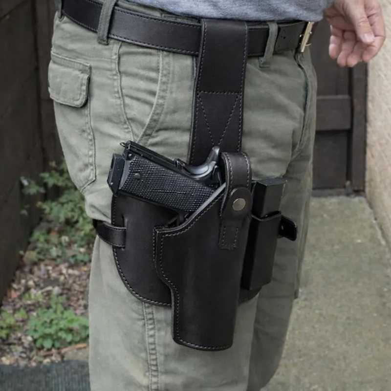 Funda de pernera de cuero negro con portacargador - Vista 5