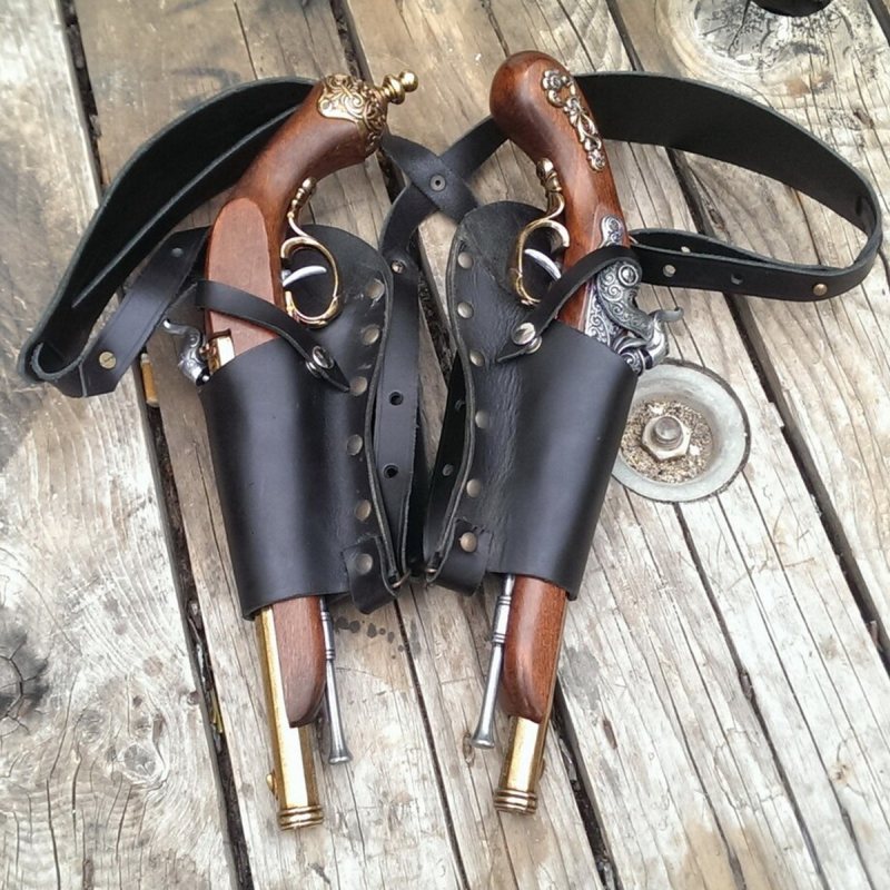 Funda doble de hombro de cuero negro para pistolas de chispa - Vista 2