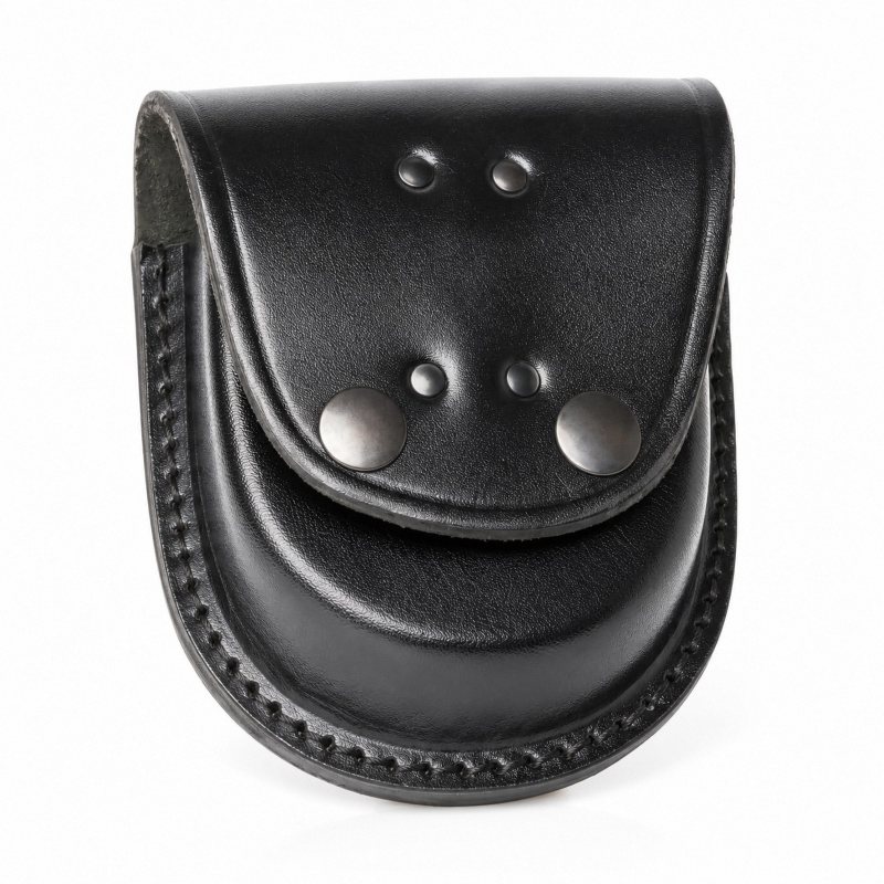 Black Leather Handcuff Belt Pouch - closed front view