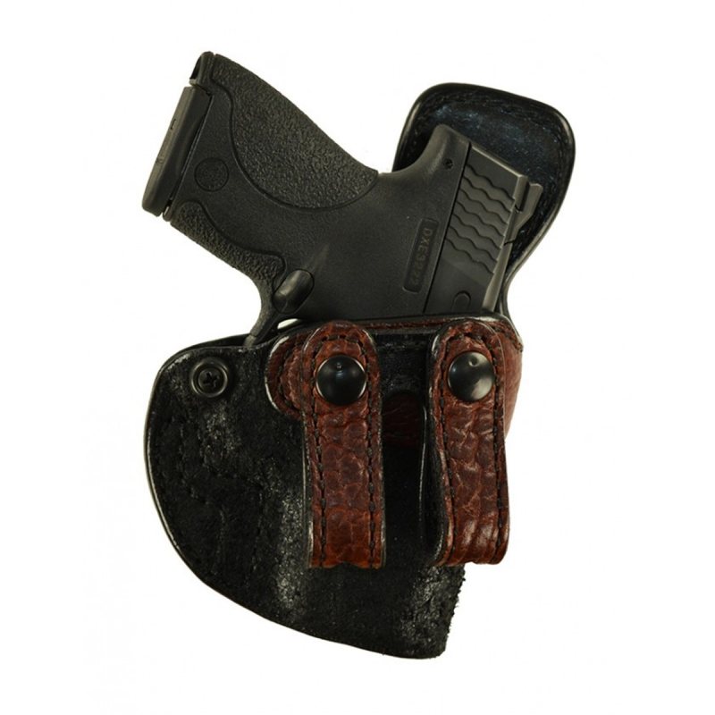 Funda interior IWB de cuero negro con ribete de bisonte y dos correas de broche - Vista 5
