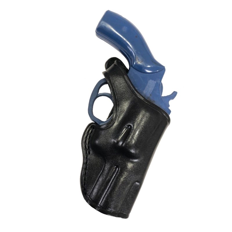 Funda de cinturón de cuero negro para revólver de cañón corto con retención - Vista 4