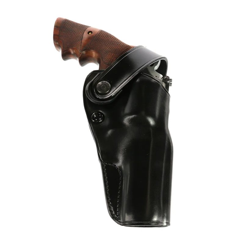 Funda de cinturón de cuero negro de lado dominante con correa de retención - Vista 18