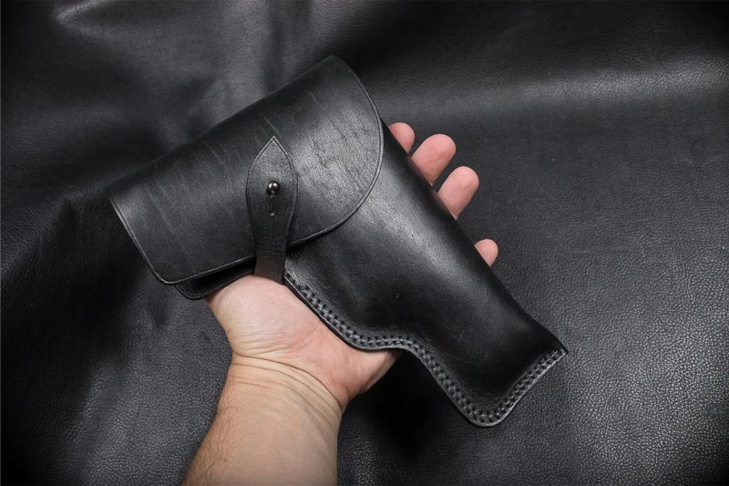 Funda de caza exterior OWB de cuero negro con solapa - Vista 2