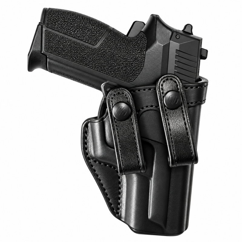 Funda IWB de cuero negro con presillas dobles