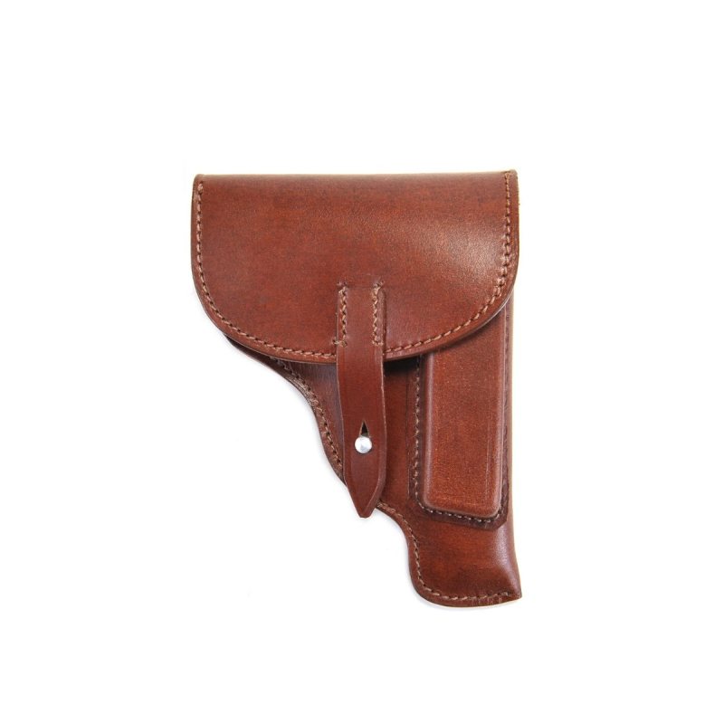 Funda de solapa de cuero marrón con portacargador - Vista 10