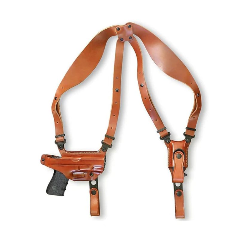 Funda de hombro horizontal de cuero marrón con portacargador - Vista 1