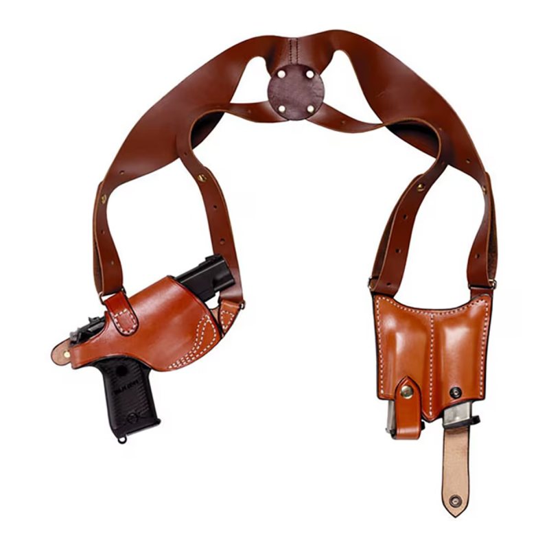 Funda de hombro horizontal de cuero marrón con portacargador doble - Vista 5