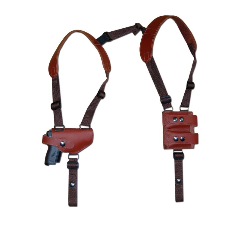 Funda de hombro horizontal de cuero marrón con portacargador doble - Vista 4