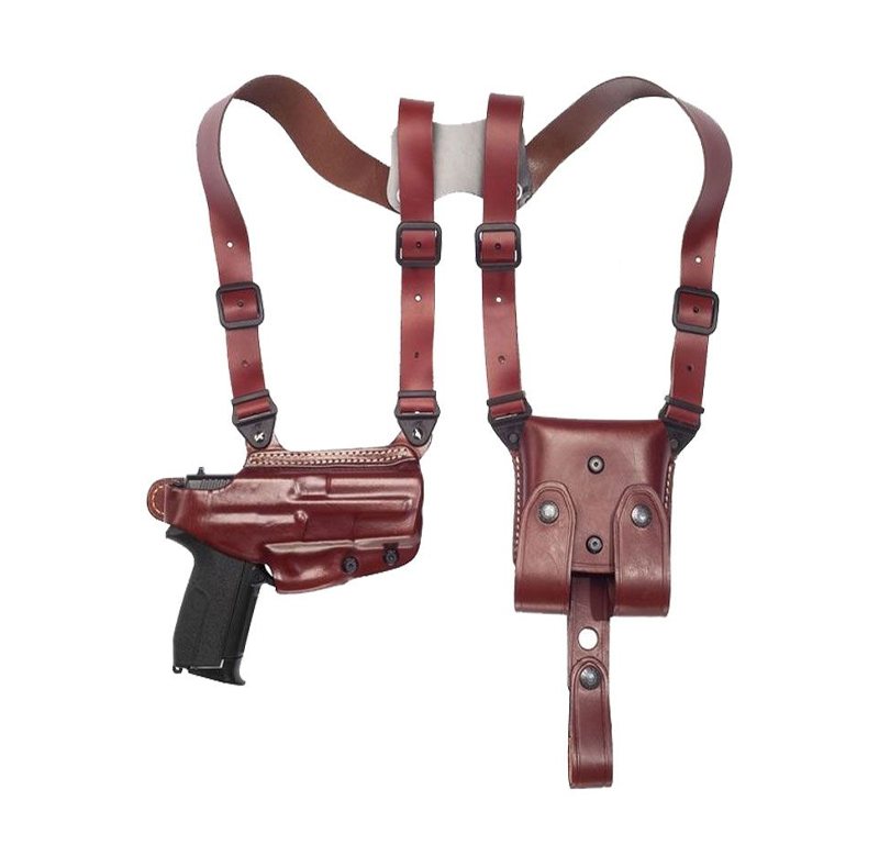 Funda de hombro horizontal de cuero marrón con portacargador doble - Vista 6