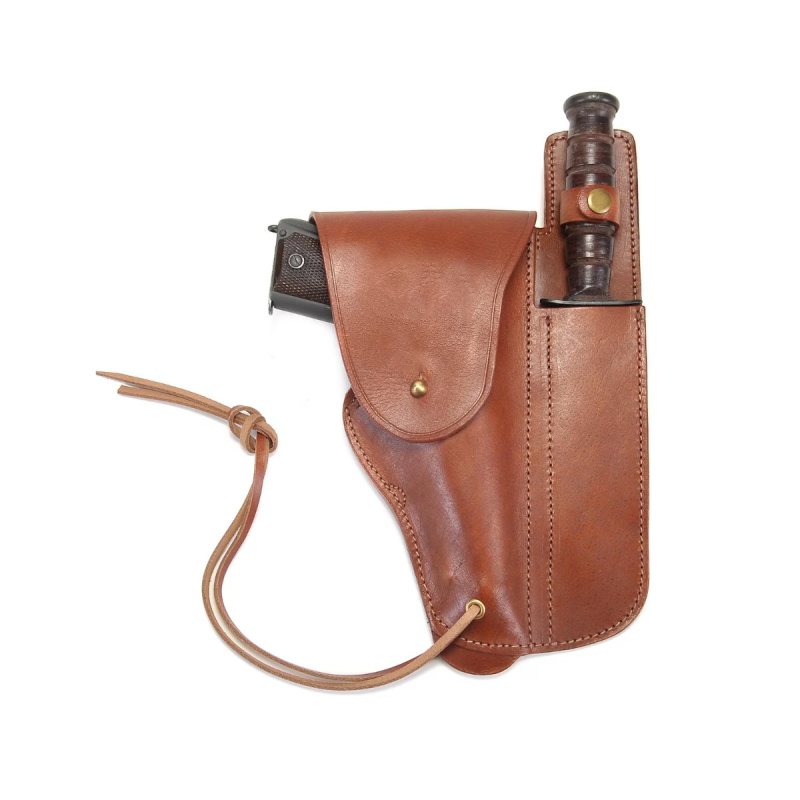 Funda militar de solapa de cuero marrón con vaina funcional - Vista 10