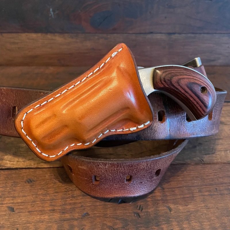 Funda de bolsillo de cuero marrón para revólver con clip - Vista 5
