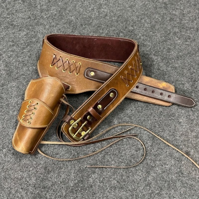 Cinturón canana Western de cuero marrón con funda para revólver - Vista 6