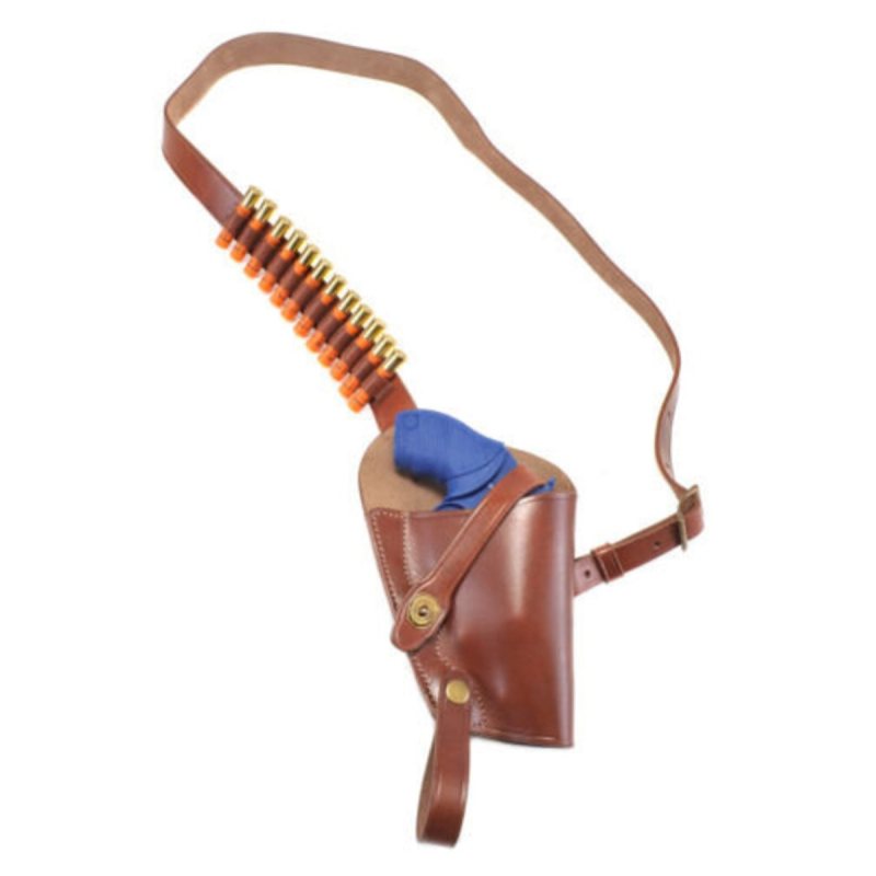 Funda de hombro de cuero marrón con trabillas para cartuchos - Vista 11