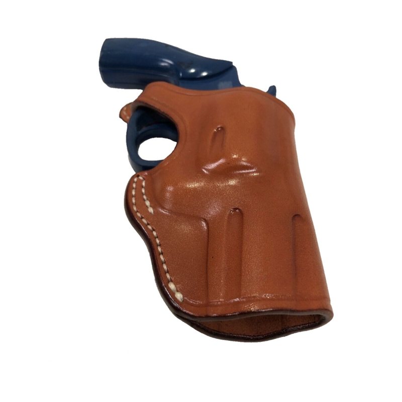 Funda de cinturón de cuero marrón para revólver de cañón corto con retención - Vista 4