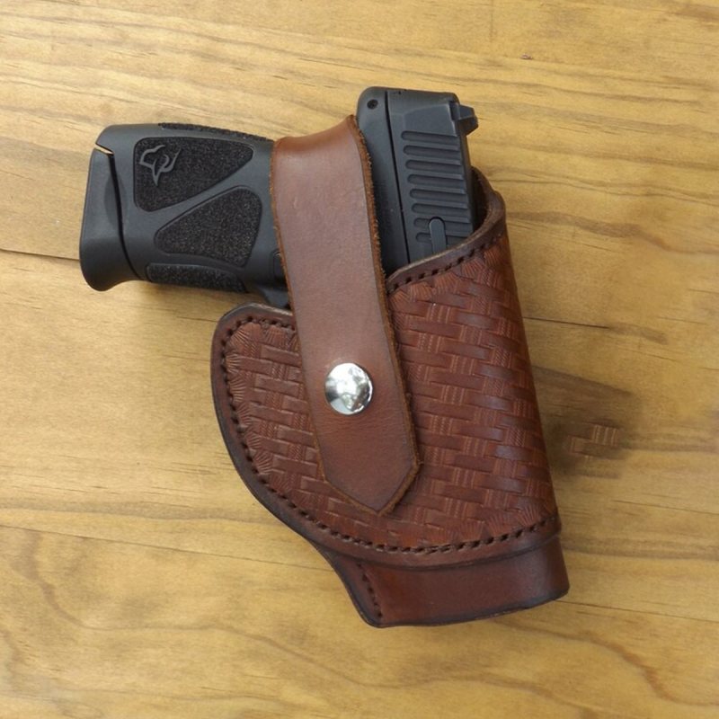 Funda de cuero marrón labrado con cierre de pulgar - Vista 8