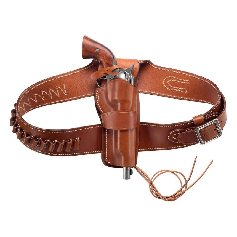 Cinturón Western de cuero marrón con funda para revólver y trabillas para cartuchos - Vista 5