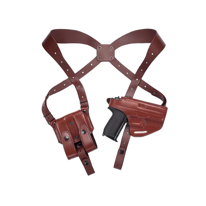 Funda de hombro horizontal de cuero marrón con portacargador doble - Vista 1