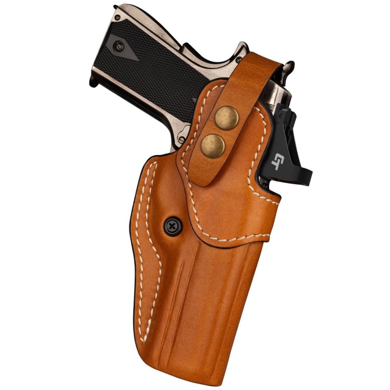 Funda de caza exterior OWB de cuero marrón con recorte para visor óptico - Vista 1
