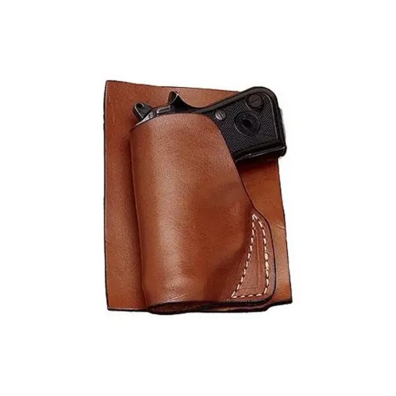 Funda de bolsillo de cuero marrón para pistola semiautomática pequeña - Vista 2