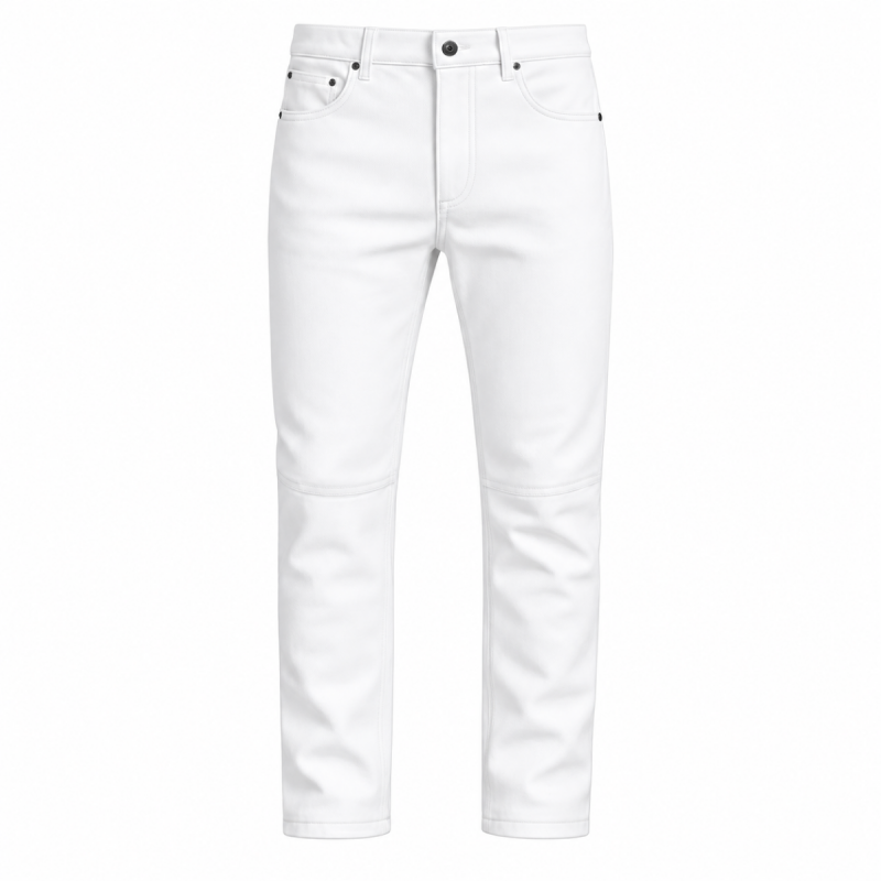 Pantalón motero clásico de cuero blanco de corte recto para hombre - Vista 18