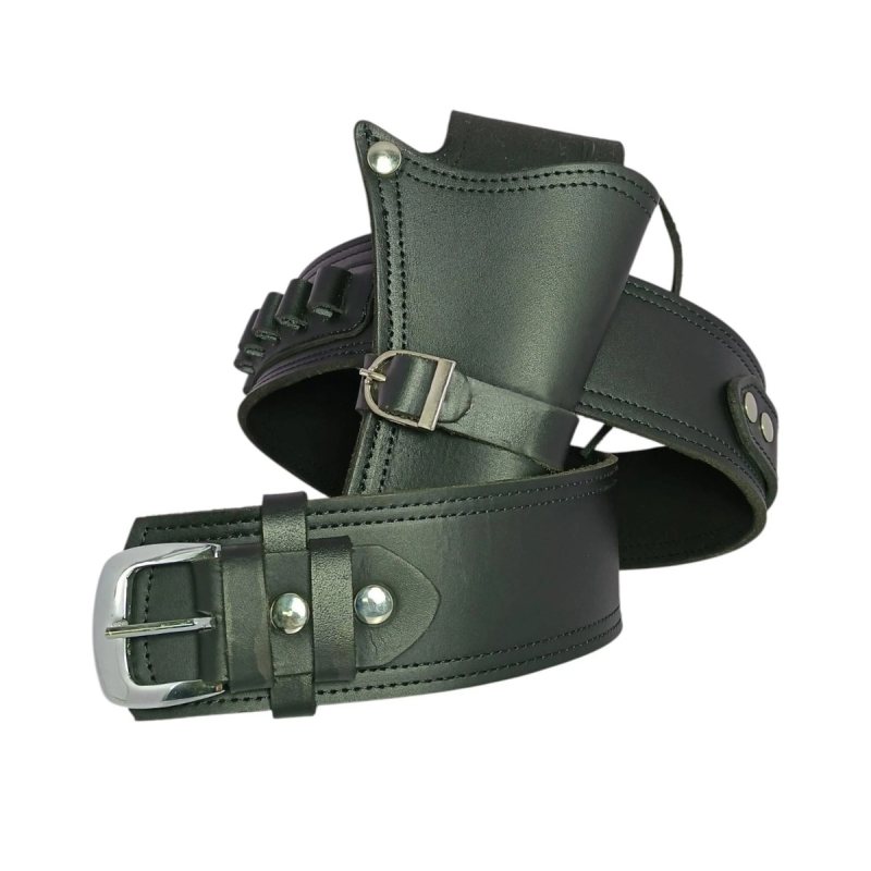 Cinturón western de cuero auténtico negro con una funda para revólver - Vista 3