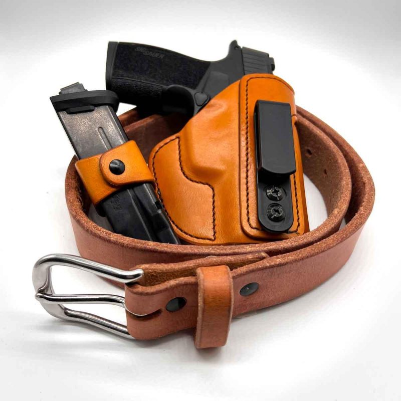 Kit EDC de funda interior IWB de cuero color habana con cinturón y acondicionador - Vista 2